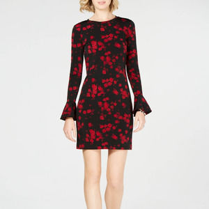Michael Kors Red Floral on Black Mini Dress